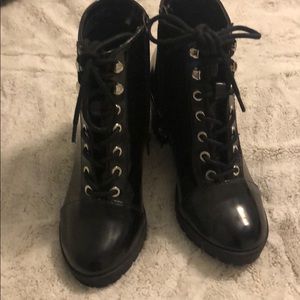 Black lace up shiny leather shoes